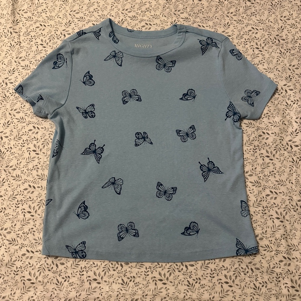 Blue Butterfly Print T-Shirt